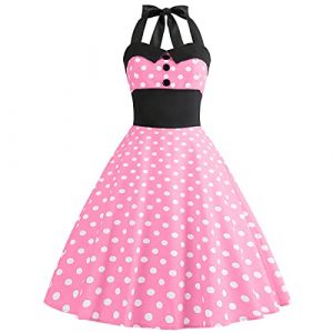 Robe Vintage Années 50 Femme Retro Rockabilly Pin Up Élégante Robes sans Manche Dos Nu Décolleté en Cœur Polka Dot Trapèze Mariage Cocktail Soirée Fête Cérémonie Décontractée au Genou #Rose Rouge S (IWEMEK, neuf)