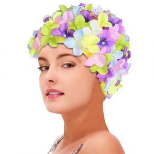 Bonnet de Bain Fleur - Adorables Bonnets de Bain, Bonnet de Bain Floral Vintage | Bonnet de Bain en Tissu de Style rétro à Fleurs, Bonnets de Bain pour Femmes, Cheveux Longs et Courts, pour Piscine (ruigengdianz, neuf)
