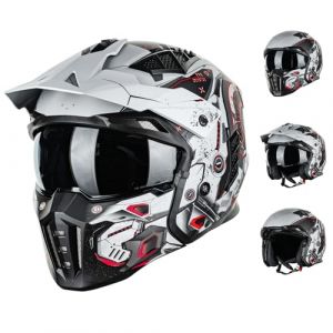 ILM Casque Moto Cross Homme Femme Homologué ECE-Casque Moto Jet Vintage Rétro Scooter Adulte avec Visiere,SciFiRouge,2XL (ilovemotor, neuf)