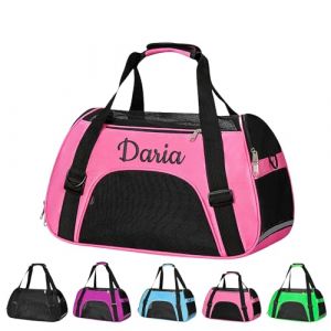 Sac &Agrave; Transport pour Chat Personnalis&eacute; avec Broderie - Sac &Agrave; Dos Chat Et Sac Transport Petit Chien, Pliable, &Agrave; Bandouli&egrave;re Et Poign&eacute;e (Rose Vif) (Runyada, neuf)