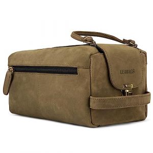 LEABAGS Grand Sac de Toilette en Cuir Premium pour Hommes | Trousse de Toilette &agrave; Suspendre spacieuse | Trousse de Maquillage, de Surveillance et de beaut&eacute; | Vert Naturel (Marketplace-Powerbrands, neuf)