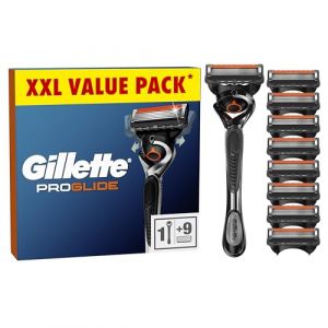 Gillette Rasoir homme ProGlide avec technologie Flexball + 9 recharges de lames de rasoir avec tondeuse de pr&eacute;cision, 5 lames antifriction (SpeedyBotLtd, neuf)