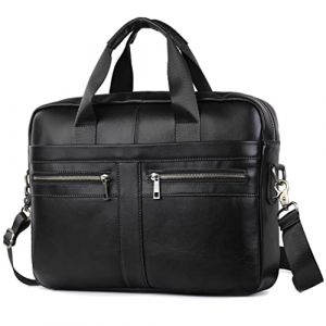 SPAHER Sacoche pour ordinateur portable 15,6" en cuir v&eacute;ritable - Sac &agrave; bandouli&egrave;re pour homme, 14" - Noir - B017, 14", R&eacute;tro (SPAHER GROUP-FR, neuf)