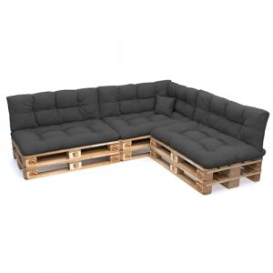 POKAR Set de 8 Coussins pour Palettes Euro Déperlant: 3X Assise 120x80cm + 3X Dossier 120x40cm + 1x Dossier 60x40cm + 1x Coussin 40x40cm, Canapé de Jardin, sans Palette, Anthracite (EURAKOP-FR, neuf)