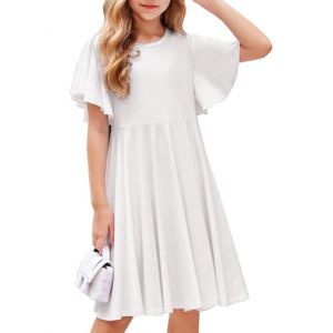 Arshiner Robes pour Filles Manches Papillon Robe en Coton pour Enfants Robe de Princesse Trapèze Robe de fête de Mariage Robe Longueur Genou Robe de Rentrée Scolaire Robes avec Poche 120-7 Ans (Arshiner Store, neuf)