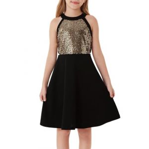 GRACE KARIN Robe de fête à paillettes pour fille - Ligne A - Dos nu - Paillettes - Patchwork - Fête d'anniversaire - Taille formelle - Robe de bal tendance - Taille 6-14 ans, Noir , 14 ans (Prekare-eu, neuf)