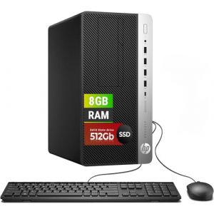 HP ProDesk 600 G3 Mini Tour PC de Bureau, Intel Pentium G4400 Up to 3.3GHz, 8 Go RAM, SSD 512 Go, HDMI, Clavier QWERTY am&eacute;ricain, Souris, USB WiFi, Windows 11 Pro (reconditionn&eacute;) (TOM CHARCHAR, neuf)