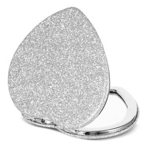 Dimeho Miroir compact pliable en forme de c&oelig;ur grossissant - Mini miroir de courtoisie portable - Outils de maquillage de voyage pour sac &agrave; main - Double face - Paillettes mignonnes (argent&eacute;) (richpower, neuf)