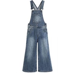 KIDSCOOL SPACE Salopette en jean slim pour fille, pantalon large en jean pour petits et grands enfants, bleu clair, 6-7 ans (kidscool space, neuf)