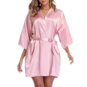 Vlazom Kimono Femme Satin Mariage Bridesmaid Peignoir Manche Courte Peignoir Robe de Soir&eacute;e de Mariage，Rose Fonc&eacute;，XXL (Vlazom, neuf)
