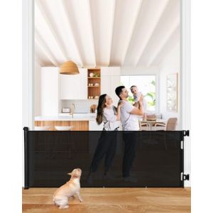 COMOMY 0 à 300cm Barriere de Securite Retractable, Barriere de Securite Enfant, Bébés,Chiens et Chats, Opération à Une Main, Gain de Place, Barrière Extensible pour Escalier/Portes/Extérieur, Noir (comomy（fr）, neuf)