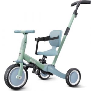 newyoo Tricycle draisienne 5 en 1, Tricycle de 1 &agrave; 3 Ans, Tricycle pour Enfants avec Barre de pouss&eacute;e, v&eacute;lo pour Enfants, draisiennes, Guidon, Barres de s&eacute;curit&eacute;, TR007, Vert (NEWYOO-EU, neuf)