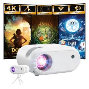 Mini Vid&eacute;oprojecteur avec Tr&eacute;pied 1080p avec WiFi Bluetooth Projecteur Portable, Compatible avec HDMI, Smartphone, USB, TV Stick, Accueil Ext&eacute;rieur Chambre &agrave; Coucher Projecteur, Blanc (A Global Direct, neuf)