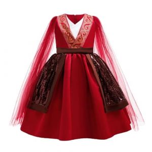 Lito Angels Deguisement Fille Princesse Guerriere Mulan Robe Longue Rouge Costume pour Carnaval Halloween Fete Anniversaire Journee du Livre Age 6-7 Ans Taille 122 Enfant (Lito Angels FR, neuf)