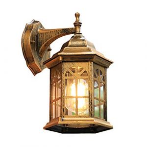 Mengjay Trade Luminaire Exterieur de château de Style Country minium, Applique murale étanche en Verre Abat-jour E27, pour Terrasse Véranda Balcon Patio Jardin (Laiton) (Geste shop, neuf)