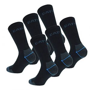 CAT 6 Paires de chaussettes CATERPILLAR de s&eacute;curit&eacute; au travail pour hommes, Coolmax, double renfort sur la pointe et le talon, Coton d'excellente qualit&eacute; et fibre de lycra (Noir, 43-46) (Naduf, neuf)