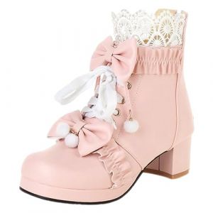 rismart Femmes Bottines &agrave; Chevilles Plateforme Talon Epais Bout Rond Fermeture Eclair Lolita Bottes Chaussures Rose, 42 EU (Fashion Shoe Shop, neuf)