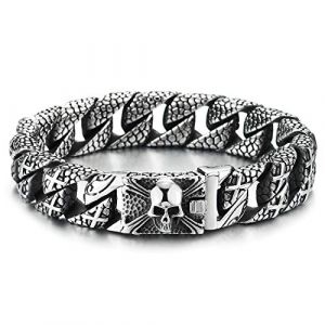 COOLSTEELANDBEYOND Homme Acier Croix Charmes Motif Peau Serpent Chaîne Gourmette Bracelet AVCE Pirate Crâne Fermoir, Gothique Biker (iMECTALII EU, neuf)