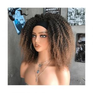 Naturelle Perruque Perruques pour femmes noires court noir boucl&eacute;s cr&eacute;pus bandeau perruque rebondissante moelleux cr&eacute;pus boucl&eacute;s perruque Marley tresses Cheveux Naturel (yizhishizizaichuangtou, neuf)