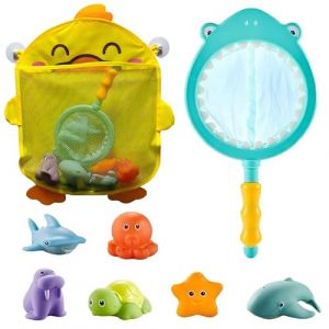 8 Pi&egrave;ces Jouet de Bain B&eacute;b&eacute;, Moxiewell Jeux de Bain avec Filet de P&ecirc;che et Sacs de Rangement, Animaux Jouets Flottants, Jouet de Piscine, Filet Jouet Bain B&eacute;b&eacute; pour B&eacute;b&eacute;s Enfant 1 2 3 4 5 Ans (B) (Moxiewell, neuf)