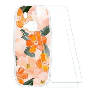 ESCAMOT Coque Imprim&eacute;e + 2 Protections Verre Tremp&eacute; Compatible avec Nokia 3310 2017, Coque Souple Anti-Choc et Film HD Clair (Fleur 2) (TomCase, neuf)