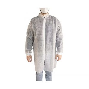 10 Surblouse jetable visiteur OneProtek - Taille XL - Fermeture &eacute;clair - Blouse blanche manche longue - Poignets jersey - Polypropyl&egrave;ne 25 gr (SupernaturalZ, neuf)
