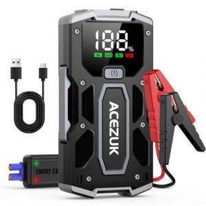 ACEZUK Booster Batterie Voiture 3000A, Démarreur de Voiture Portable (Jusqu'à 5.5L Diesel ou 7.0L Gaz), 12V Jump Starter avec 2.5 inch Écran LCD, Pinces de Sûreté Intelligentes, Lumière LED (AUTOOL PLUS, neuf)