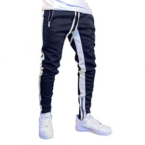 Pantalon De Jogging Homme Pantalon Sport Rayures Contrast&eacute;Es Taille Elastique Pantalon D'Entra&icirc;Nement Activewear Pantalons De Surv&ecirc;Tement, Pantalon De Jogging pour Homme en Coton avec Poches Zipp&eacute;E (⭐⭐⭐⭐⭐5.0 Zhiyao, neuf)