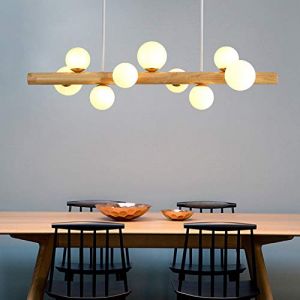 Lampe Suspension En Bois Massif Lumière Suspendu Restaurant Boule Ronde Lustre En Acajou Bande Haricot Magique Luminaire Pendentif Aux Lampes G9 Noyer Table À Manger Salon Chambre Lampes,Rawwood9heads (YZSJ, neuf)