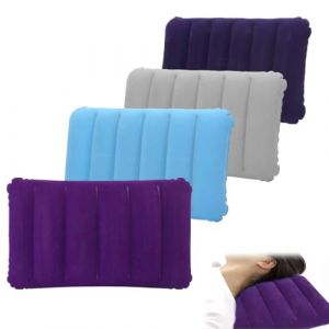 4 Pi&egrave;ces Oreiller Gonflable Floqu&eacute;, 47 X 30cm, Portable Oreiller de Plage Gonflable Ultra L&eacute;ger, Ergonomiques Oreillers Gonflables pour Ext&eacute;Rieur, Bureau, Longs Trajets, Randonnee, P&ecirc;che, Camping (renyijingUK, neuf)