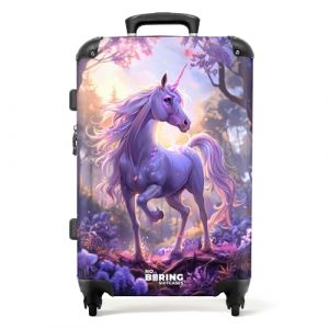 NoBoringSuitcases.com Valise Enfant, Grande Valise, Valise Enfant Fille, Valise Enfant Roulette, Serrure TSA, Suitcase, Valise Fille, Valise Grande Taille (67cm - 72L) (Licorne, Fleurs - Violet) (NoBoringSuitcases, neuf)