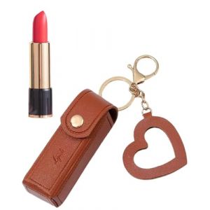 TPZORJX 1 pièce, pochette de rouge à lèvres portable, cuir de PU portable, pochette de rouge à lèvres de voyage, mini pochette de rouge à lèvres à la mode avec pendentif miroir de maquillage, marron (Sunlaxy OU, neuf)