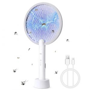 Flintronic Raquette Electrique Insectes, 3000V Raquette Anti Moustiques &Eacute;lectrique avec USB Base de Charge, 3 Couches Protection en Maille et Lumi&egrave;re de Nuit LED, Tapette&agrave; Mouche Electrique (flintronic&reg;-eu, neuf)