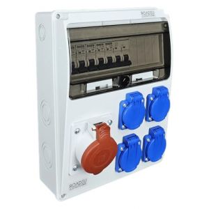 RoadEu - Coffret de Chantier, Distributeur Mural. Prise CEE 32A et 4x 230V. Répartiteur de prise avec disjoncteur 32A et 16A. Répartiteur de courant de chantier entièrement câblé (RoadEu, neuf)