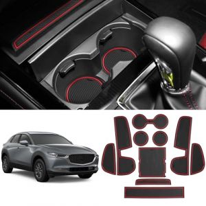 Coleya Tapis Anti-d&eacute;rapants Compatible avec Mazda CX-30 2019-2024, Tapis en Caoutchouc pour Accoudoir, Console Centrale, Porte-Gobelet, Rainure de Porte, Mazda CX 30 Tapis Antid&eacute;rapante (Rouge) (Coleya, neuf)