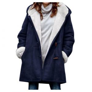 Manteaux d'hiver pour femmes 2024 tendance, tailles grandes, veste chaude doubl&eacute;e en polaire Sherpa, parka &agrave; capuche en daim, veste d'ext&eacute;rieur, noir fonc&eacute;, XXL (BINGXIAO-US, neuf)