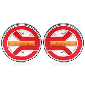 YOYOCOOL 2 PCS Feu LED Remorque Rond, &eacute;clairage arri&egrave;re Camion 12V 24V pour Voiture, Tracteur, Caravane, RV - E9 ECE Approuv&eacute;(FJ5019-2PCS) (YOYOCOOL-EU, neuf)