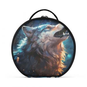 Abstrait Triste Loup Espace Bleu Créativité Trousse Sac Cosmétique Circulaire de Maquillage Pochette Sacs avec Cloisons Amovibles pour Voyage Filles (HULAHULA, neuf)