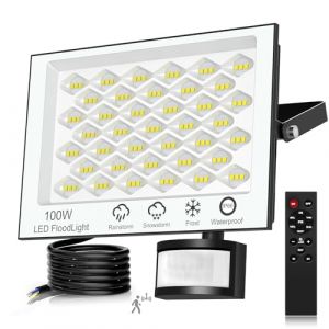 wowspeed Eclairage Exterieur avec Detecteur - 100W 10000LM Projecteur LED Extérieur avec Télécommande, Dimmable 6500K Blanc Froid Spot LED Extérieur IP66 Etanche Spot Exterieur pour Patio Garage (SIXTYTHREE, neuf)