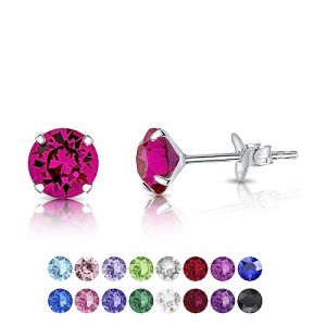 DTPsilver - Boucle d'Oreille Femme - Swarovski Femme - Clou Oreille Argent Femme - Boucle Oreille Femme Rose - Boucle doreille Rouge - Boucles doreilles Femme Rose - Cristal Swarovski - Fuchsia (DTPSilver, neuf)