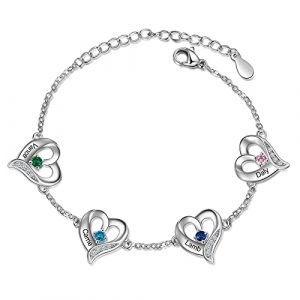 kaululu Bracelet Prenom Personnalis&eacute; Femme avec Gravure Bracelet C&oelig;ur Infinity de Pr&eacute;nom Famille pour Femme Maman Cadeau Personnalis&eacute; Cadeau Fete des Meres Bijoux Femme (4 nom) (KAULULU Custom, neuf)