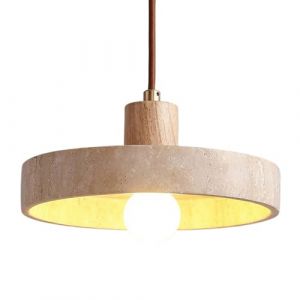Luminaire suspendu rond, îlot de cuisine, lampe à suspension en pierre de grotte jaune, tasse en bois, éclairage de plafond suspendu long et réglable, lustre rétro Wabi Sabi en travertin jaune, lampes (yingyuecang, neuf)