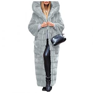 Manteau d'Hiver Femme Chaud à Capuche en Fausse Fourrure - Veste Longue Élégante Demi-Saison en Peluche Avec Fourrure, Gris, XXL (zhilirongxiang, neuf)