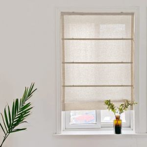Yaland Store romain pour fenêtre, opaque, avec fermeture Velcro, style maison de campagne, en lin, lumière du jour, 80 x 140 cm, sable, 1 pièce (Shang Store, neuf)