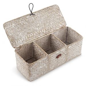 Panier Rangement Jonc de Mer avec Couvercle Rectangulaires Malle en Osier avec Compartiment pour Organiser des Jouets de Collation en Papier Toilette Blanchir (DOKOT DESIGN CO., LTD, neuf)