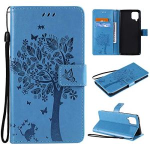Zchen Coque pour Galaxy A12/M12, Etui Pochette PU Cuir Portefeuille Housse Clapet Folio Livre Pliable Couvercle Rabattable pour Samsung Galaxy A12/M12 (Chat-Bleu) (Zchen, neuf)