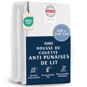Dreamzie - Housse de Couette 220x240 cm Anti Acarien - Protege Couette Impermeable pour Personnes Allergiques - Couette Anti Acarien avec Fermeture Éclair Lavable à 95°C (BMS France, neuf)