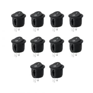 JZK 10 pi&egrave;ces AC 6 A 250 V 10 A 125 V SPST 2 broches Interrupteur &agrave; bascule KCD1, bouton marche/arr&ecirc;t rond pour voiture, bateau, moto, caravane, usage domestique (Union Max, neuf)
