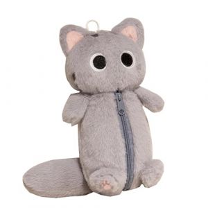 Trousse de rangement pour stylos | Trousse de rangement en forme de chat en peluche – Trousse à crayons avec fermeture éclair pour l'école, les adultes, les adolescents, Trousse à crayons chat gris, (gariet, neuf)