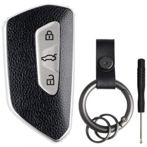 Coque Clé de Voiture Compatible avec VW Golf 8 GTI ID3 ID4 Cupra Formentor Cupra Leon Skoda Enyaq Télécommande Housse Coque de Protection Protège Clef de Voiture avec Porte Clés - Noir+Argent (WFire-EU, neuf)